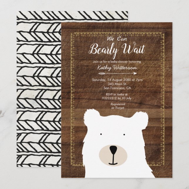 Invitation Bois rustique Nous pouvons attendre baby shower (Devant / Derrière)
