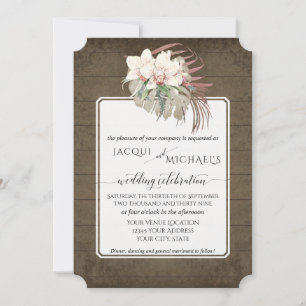 Invitation Bois rustique Orchidée blanche Floral Feuillage tr