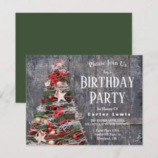 Invitation Bois rustique Pays Arbre de Noël Étoiles Anniversa