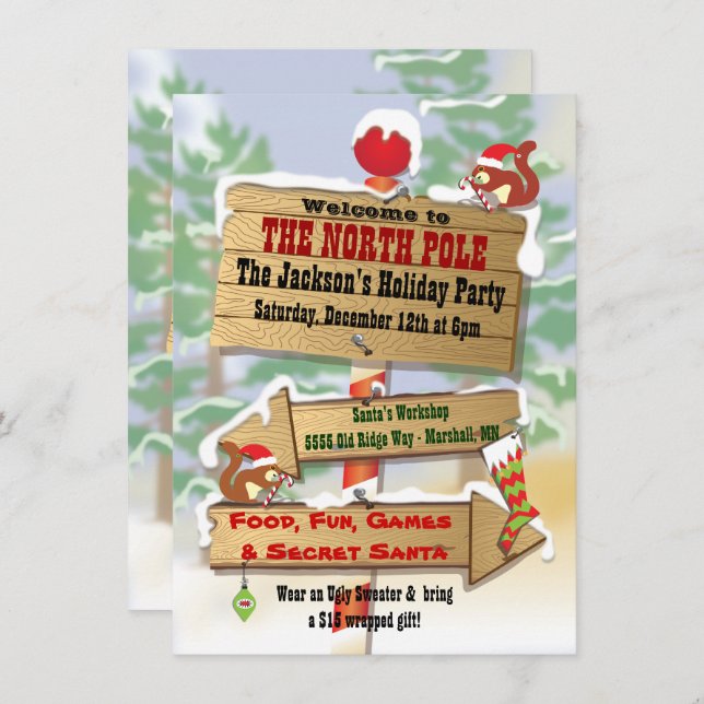 Invitation Bois rustique Pôle Nord Signes Fête (Devant / Derrière)