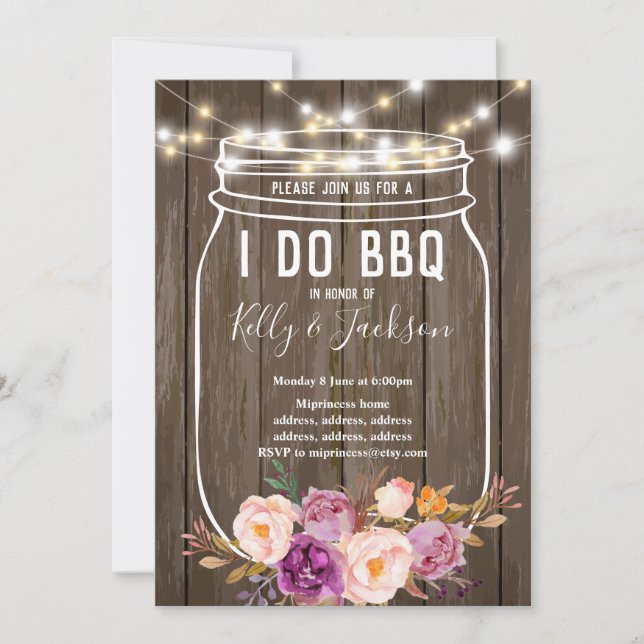 Invitation bois rustique, pot, j'invite à une fête BBQ (Devant)