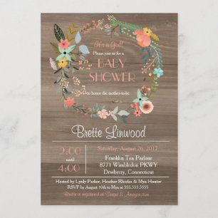 Invitation Bois rustique, Serre Florale Baby shower Chic Shab