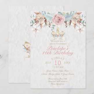 Invitation Bois rustique Unicorne rose rose pâle