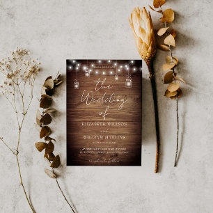 Invitation Bois rustique voyants Mariage QR Code RSVP