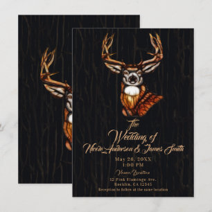 Invitation Bois Sombre Bois de Cerf en Bois Rustique Mariage
