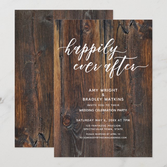 Invitation Bois Texturé Écriture Manuscrite Heureux Pour Touj (Devant / Derrière)