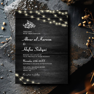 Invitation Bois texturé noir blanc QR Code Mariage musulman
