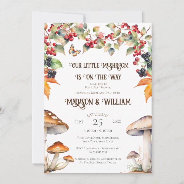 Invitation Bois Toadstool Champignons Baby shower d'automne (Devant)