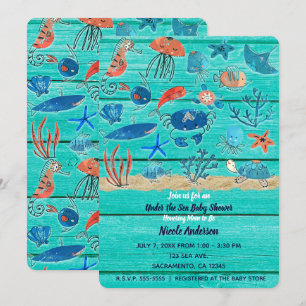 Invitation Bois Turquoise rustique et sous la mer Amis Whimsi