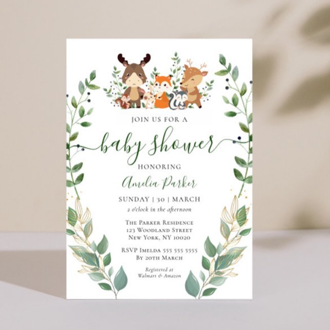Invitation Bois Végétation Forêt Animaux Baby shower (Créateur téléchargé)