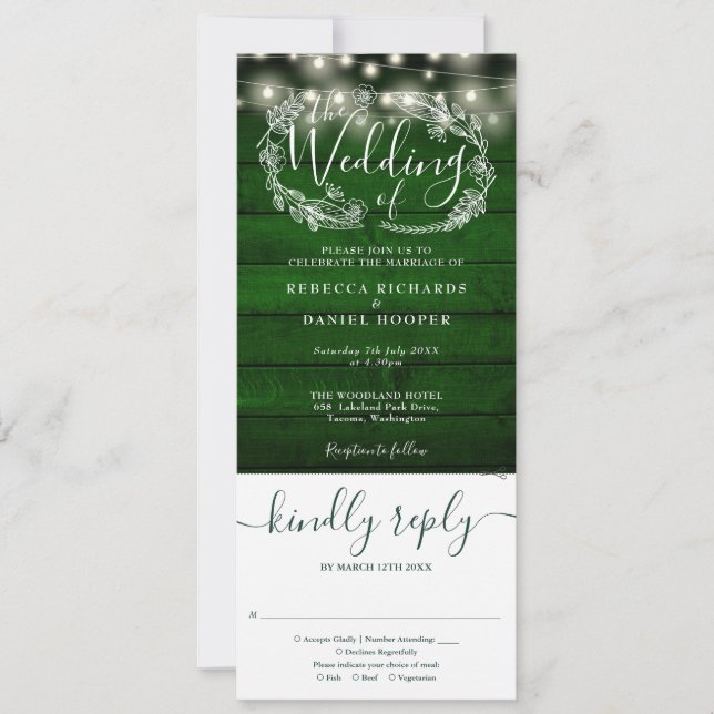 Invitation Bois vert Rustique Éclairage Tout En Un Mariage (Devant)