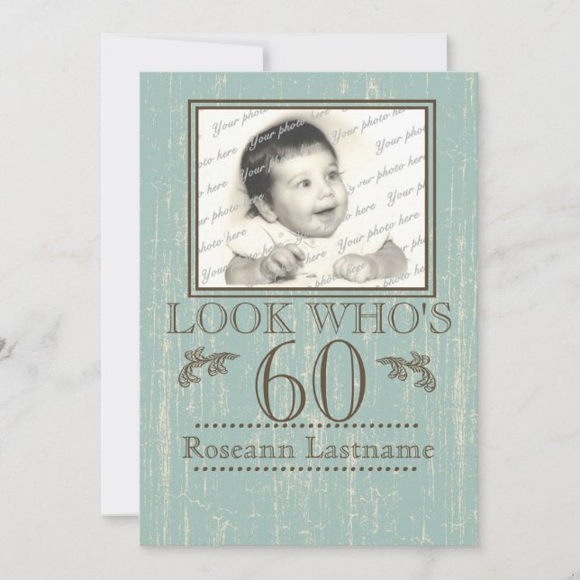 Invitation Bois vieilli 60e anniversaire Photo (Devant)