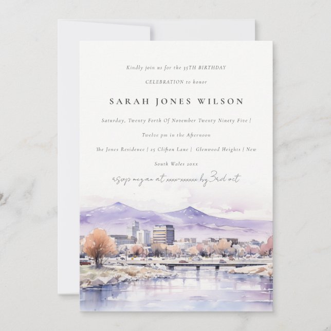 Invitation Boise, Idaho Watercolor Landscape Birthday (Devant)