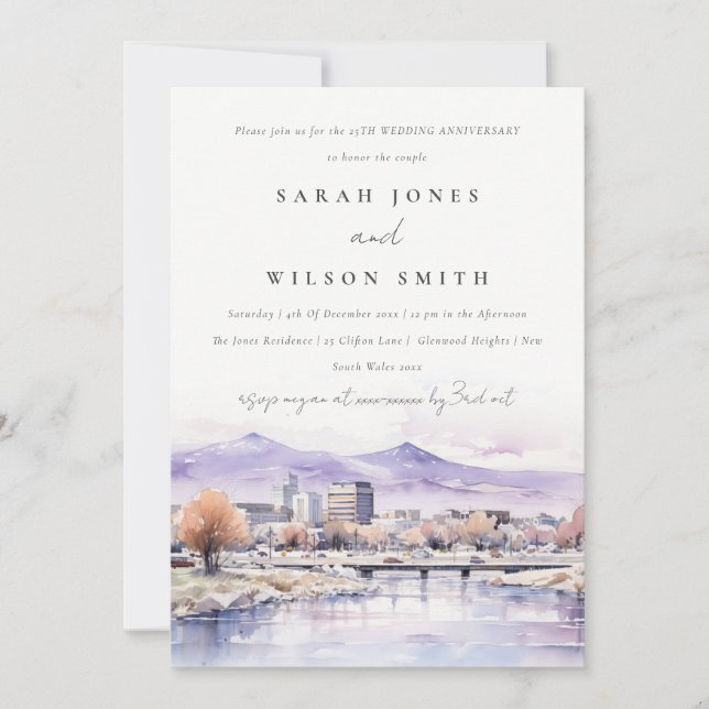 Invitation Boise Idaho Watercolor Scape Wedding Anniversary  (Devant)