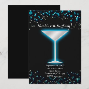 Invitation Boisson de martini électrique bleu brillant fête d