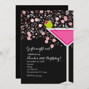 Invitation Boisson Martini rose avec soirée Confetti d'olive