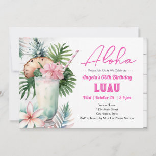 Invitation Boisson Tropicale Aloha Luau 60e Anniversaire