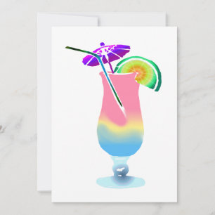 Invitation Boisson tropicale rose et bleu