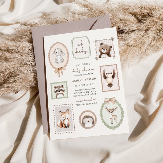 Invitation Boissons Animaux forestiers Baby shower neutre pou (Créateur téléchargé)