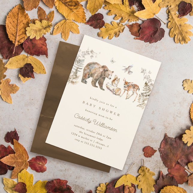 Invitation Boissons Animaux forestiers Baby shower neutre pou (Créateur téléchargé)