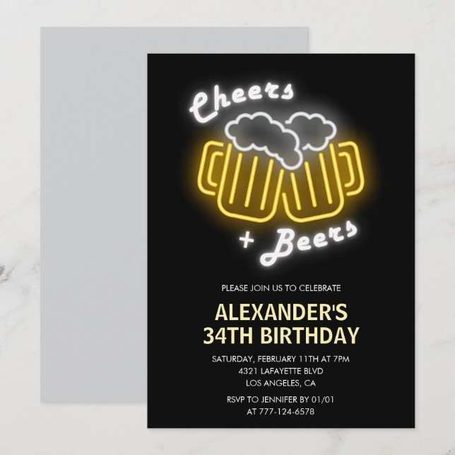 Invitation Boissons de bière et de bière noires 34e anniversa (Devant / Derrière)