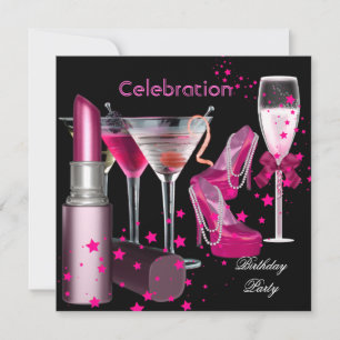 Invitation Boissons de Champagne Rose pour la fête d'annivers