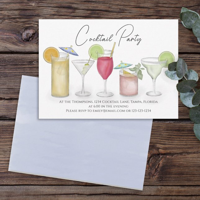Invitation Boissons de cocktails à l'aquarelle simple Drinks  (Créateur téléchargé)