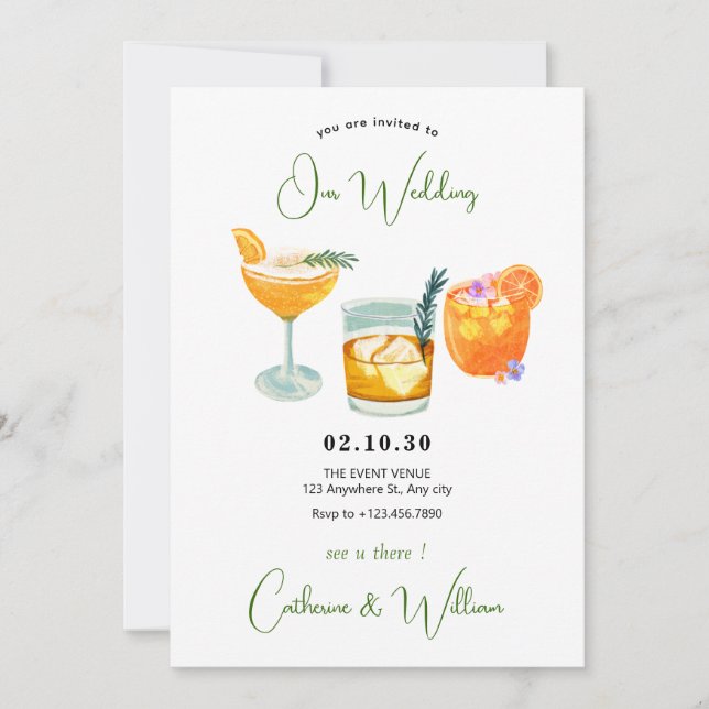 Invitation Boissons de jus d'orange de fruits frais mariage (Devant)