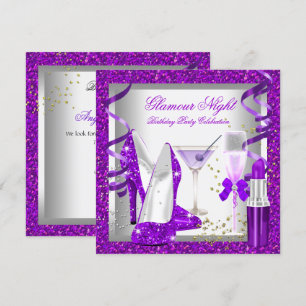 Invitation Boissons de nuit de glamour violet pailleté pour f