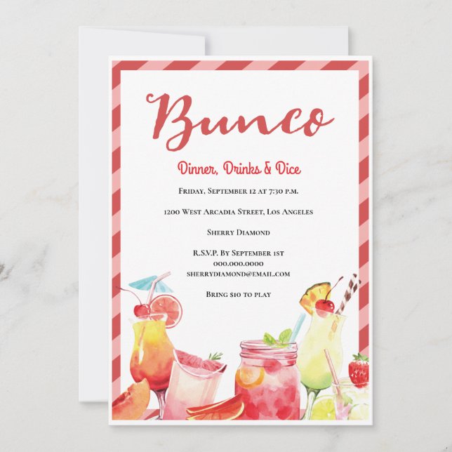 Invitation Boissons d'été Bunco (Devant)