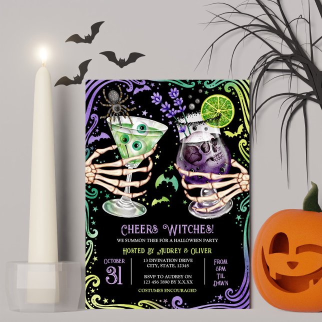 Invitation Boissons et costumes d'Halloween Sorcières (Halloween Cocktails and Costumes Witches Invitation)