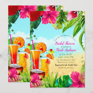 Invitation Boissons et fleurs tropicales Fête des mariées d'é