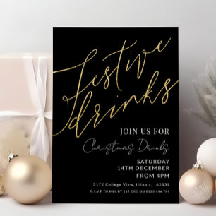 Invitation Boissons festives Noël Élégant Noir et Or