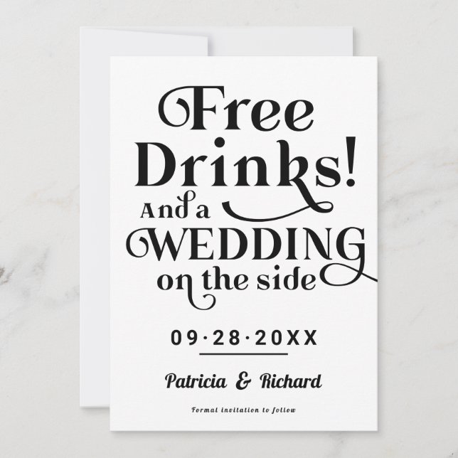 Invitation Boissons Gratuites Amusant Mariage Décontracté Enr (Devant)