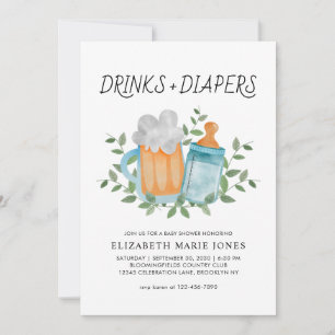 Invitation Boissons modernes et Diapers Baby shower de boutei