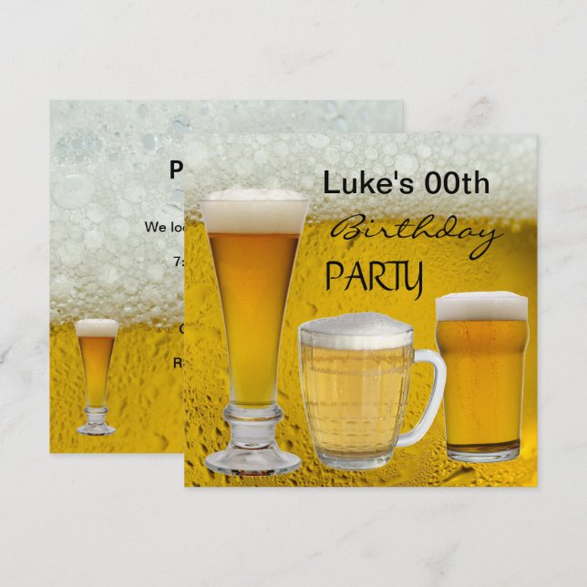 Invitation Boissons pour fête d'anniversaire de tous âges pou (Devant / Derrière)