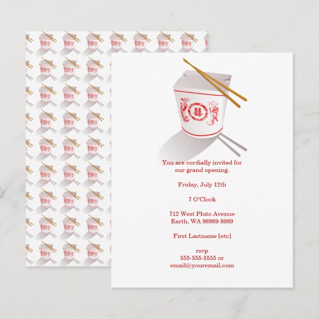 Invitation Boite à emporter du restaurant chinois (Devant / Derrière)