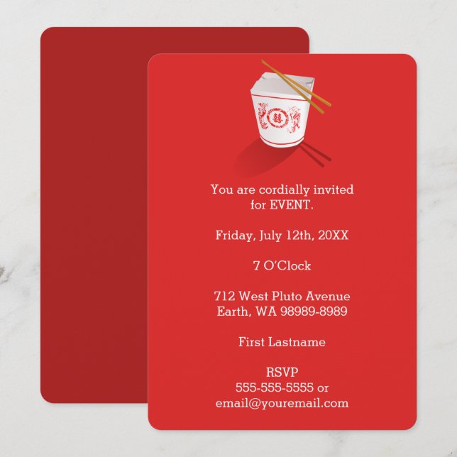 Invitation Boite à emporter du restaurant chinois (Devant / Derrière)