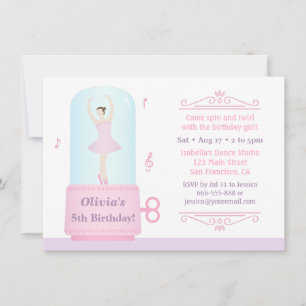 Invitation Boîte à Musique Élégante Ballerine Fille Fête d'An