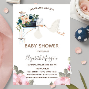 Invitation Boîte aux lettres Fleurs cigogne mignonne Shower d