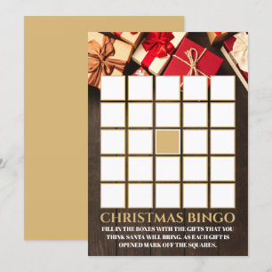 Invitation Boîte cadeau rustique, Bingo de fête de Noël
