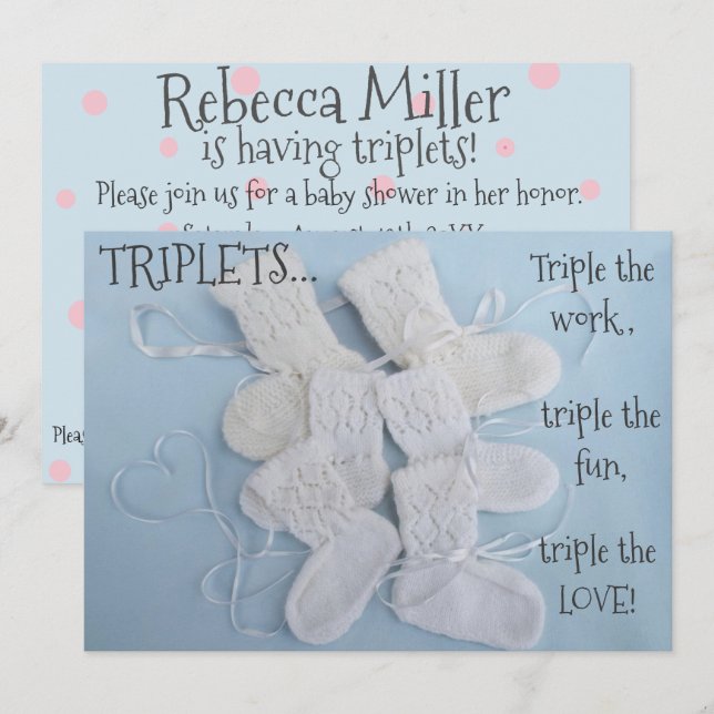 Invitation Boîtes mignonnes avec baby shower triplets cardiaq (Devant / Derrière)