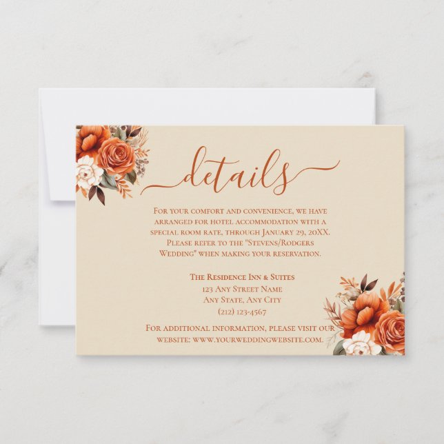 Invitation Boîtier de détails floraux d'orange et de rouille  (Devant)