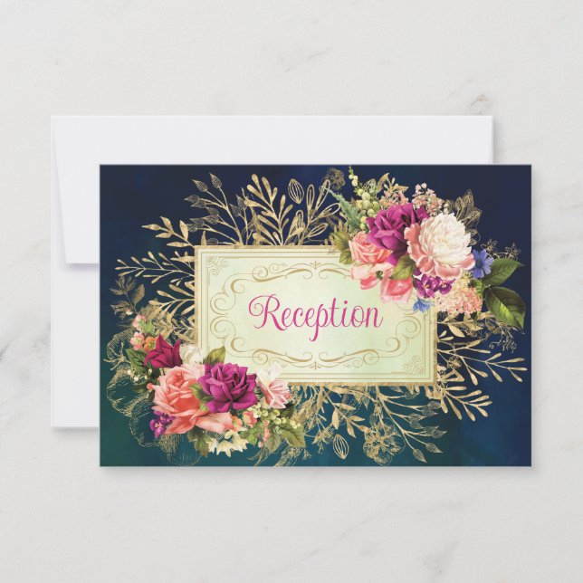 Invitation Boîtier de Mariage turquoise, Navy, Gold Bold Flor (Devant)