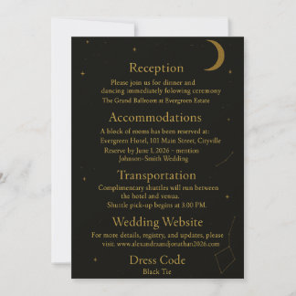 Invitation Boîtier Mariage céleste élégant noir et or