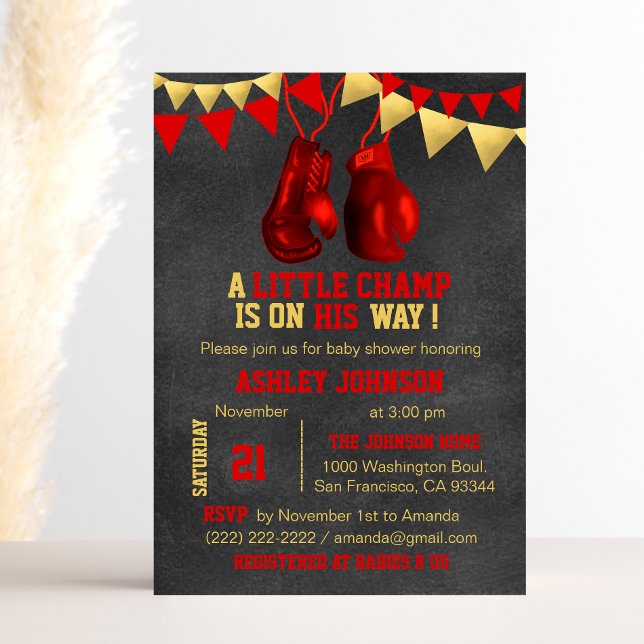 Invitation Boîtier Red Gold Boy Boxe Boxe Baby Shower Invitat (Créateur téléchargé)