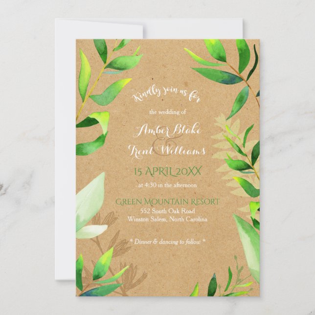 Invitation Boîtier rustique Mariage de verdure (Devant)