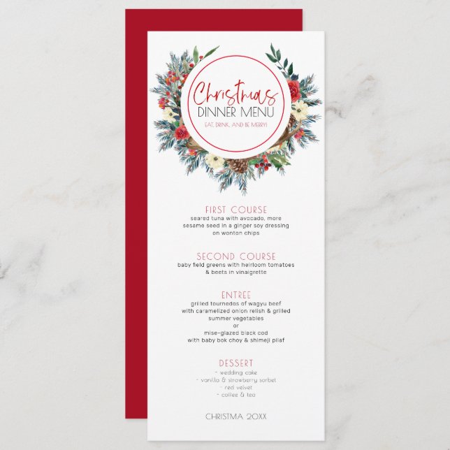 Invitation Boitiers de cerfs avec fleurs de Noël couronnes (Devant / Derrière)