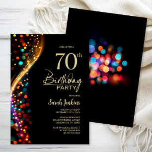 Invitation Bokeh coloré 70e fête d'anniversaire