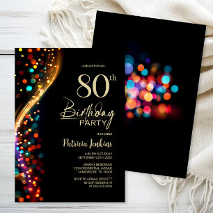 Invitation Bokeh coloré 80e fête d'anniversaire